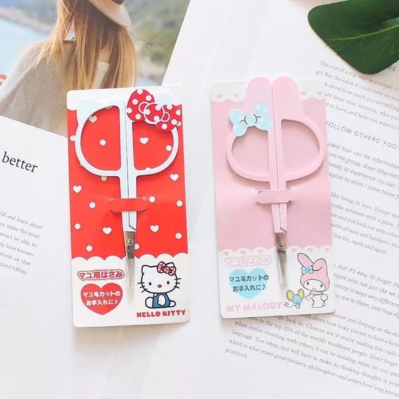 Eyebrow trimmer scissors small bow cartoon hello Kitty my melody pink red white - Picture 4 of 11